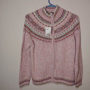 VTG Tiara International Mock Neck Full Zip Fair Island Knit Cardigan Sz S Pink